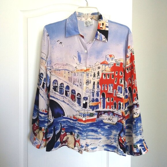 Michael Leu - Venice Print Silk Blouse - Large - Picture 1 of 5